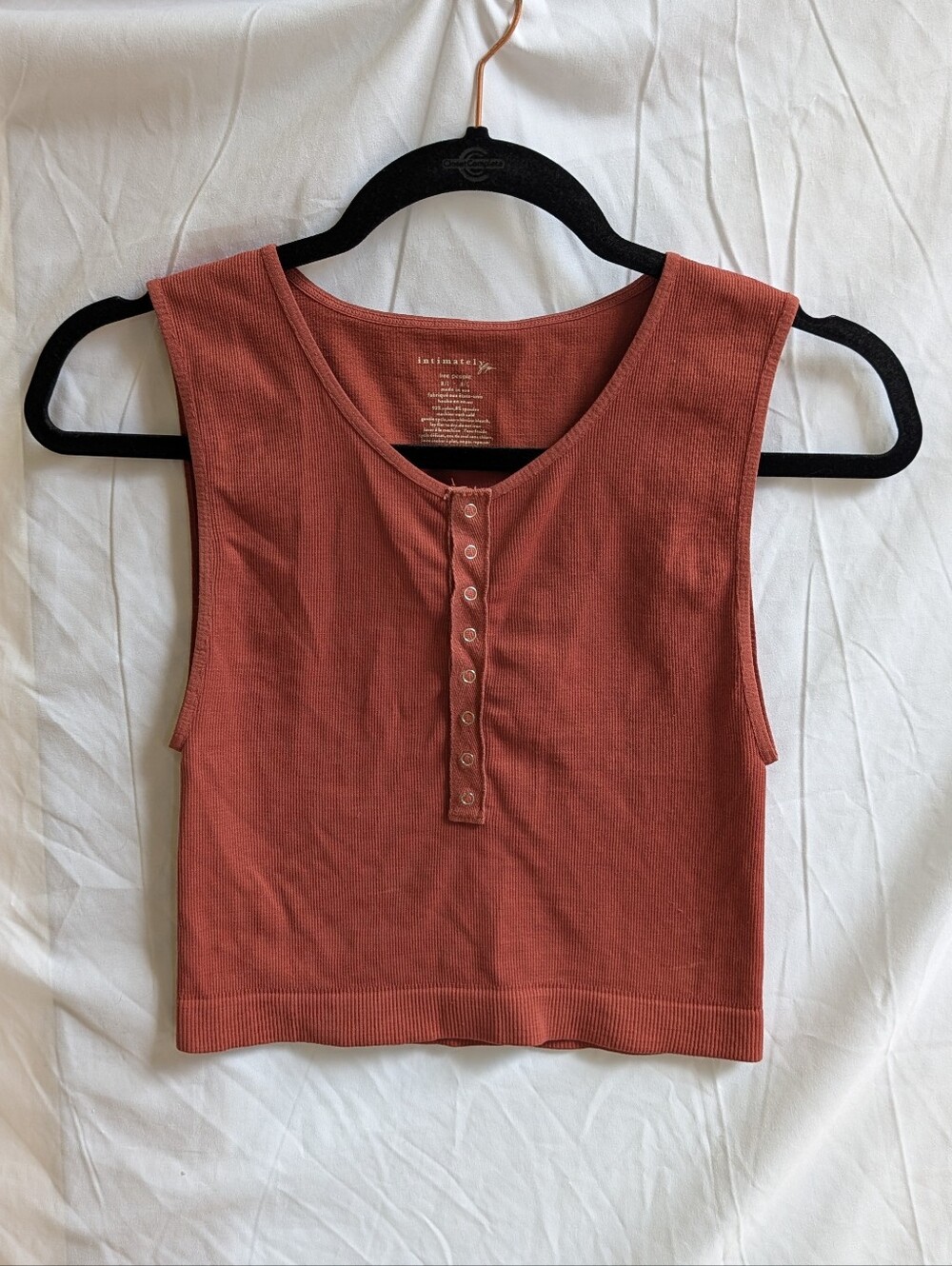 Free People Ribbed Henley Tank in Rust